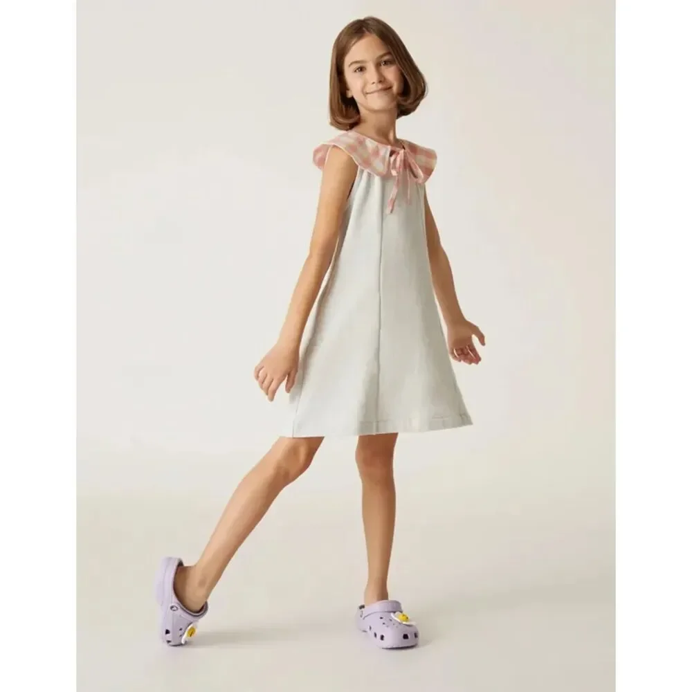 The Sunday collective girl Grandmacore Preppy sweatshirt Peter Pan dress sz 8-9